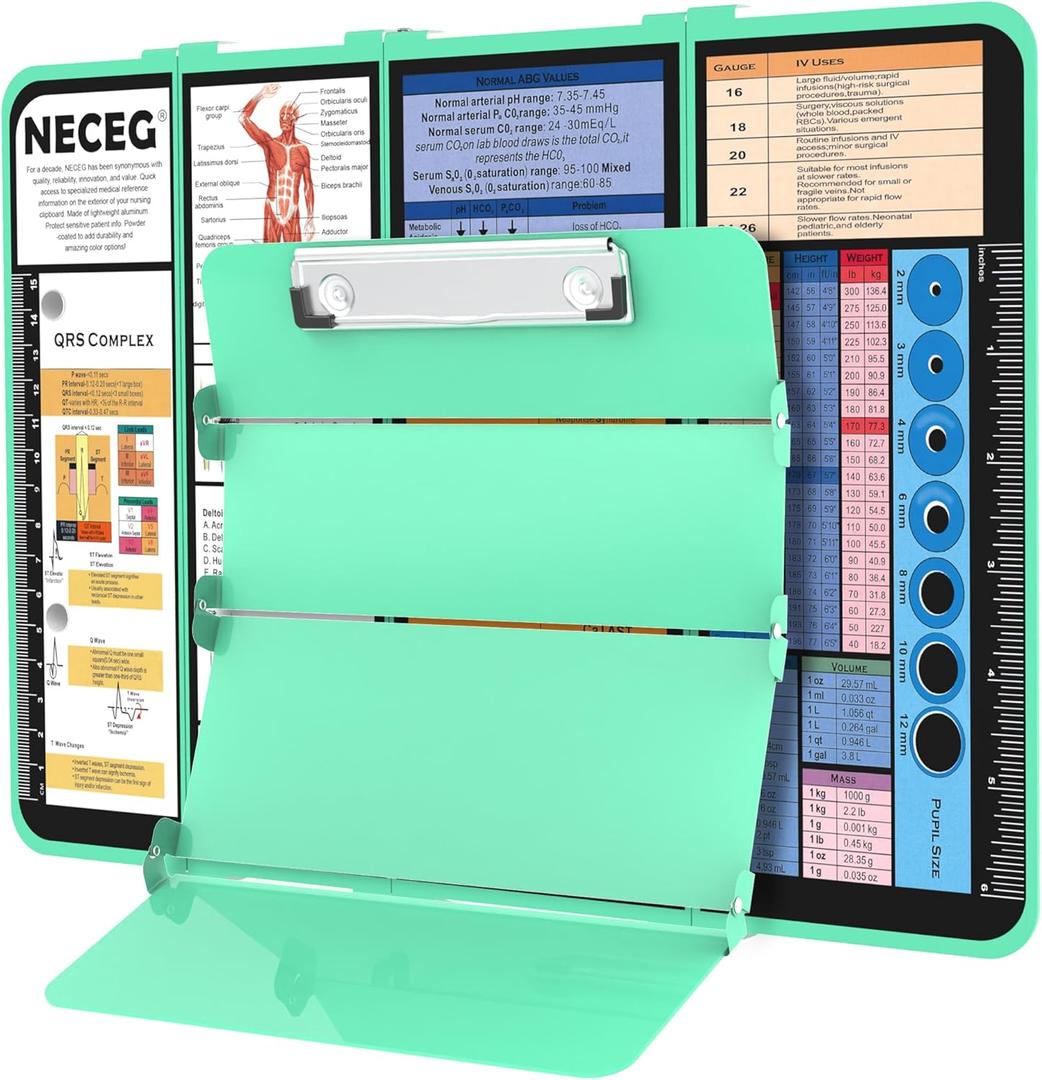Foldable Nursing Clipboard 4 Layer, Aluminum Medical Clipboard with Cheat Sheet, Privacy Nurse Clipboard for Hospital, Clinic, Nursing Student (Mint)