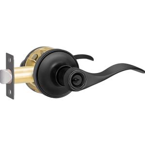 1 Pack Entrance Door Handle, Matte Black Reversible Door Lever Perfect for Interior Door and Closet, Traditional Wave Style Keyed Entry Door Lock - Keyed Alike