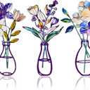 ArtCachet 3-Piece Metal Floral Wall Art - Bathroom Arts & Modern Farmhouse Decor,Home Wall Decors Sculptures for Living Room, Dining Room, Bedroom Wall Decorations & Housewarming Gift(Purple -2)