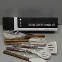 Non-Stick Silicone Kitchen Utensils Set with Natural Acacia Hard Wood Handle, Umite Chef 8 Pieces Kitchen Spatulas set, White, BPA Free, Baking, Serving and Cooking Utensils