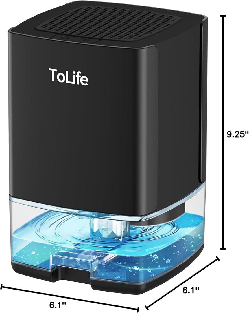 ToLife Dehumidifiers for Home 30 OZ Water Tank with Auto-Off 500 sq.ft Portable Small Dehumidifier for Bathroom Bedroom RV Closet Room 7 Colors LED Light, Black