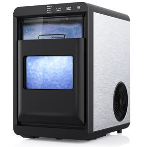 Nugget Ice Maker Countertop, 44LBS/24H Pebble Ice Maker Machine with Soft Chewable Ice, Self-Cleaning Pellet Ice Maker with Pull-Out Water Tank & Removable Ice Basket for Home/Kitchen/Office (Black)