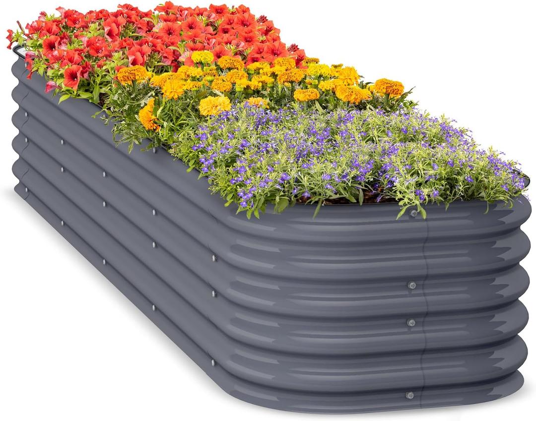 UMIG 17" Tall 2x2ft Galvanized Raised Garden Bed Kit, 4IN1 Large Oval Outdoor Garden Planter Box with Safety Edging, Modular Metal Raised Beds for Gardening Flower, Vegetables - Light Green