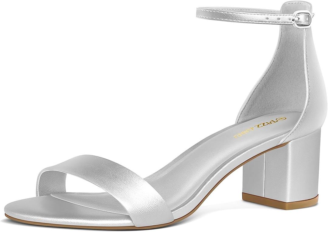 PIZZ ANNU Women's Low Block Chunky Heels Sandals Comfortable Open Toe Ankle Strap Party Dress Pump Shoes Strappy Buckle Heeled Sandal with 2 Inches Tall Thick Heel Design (6)