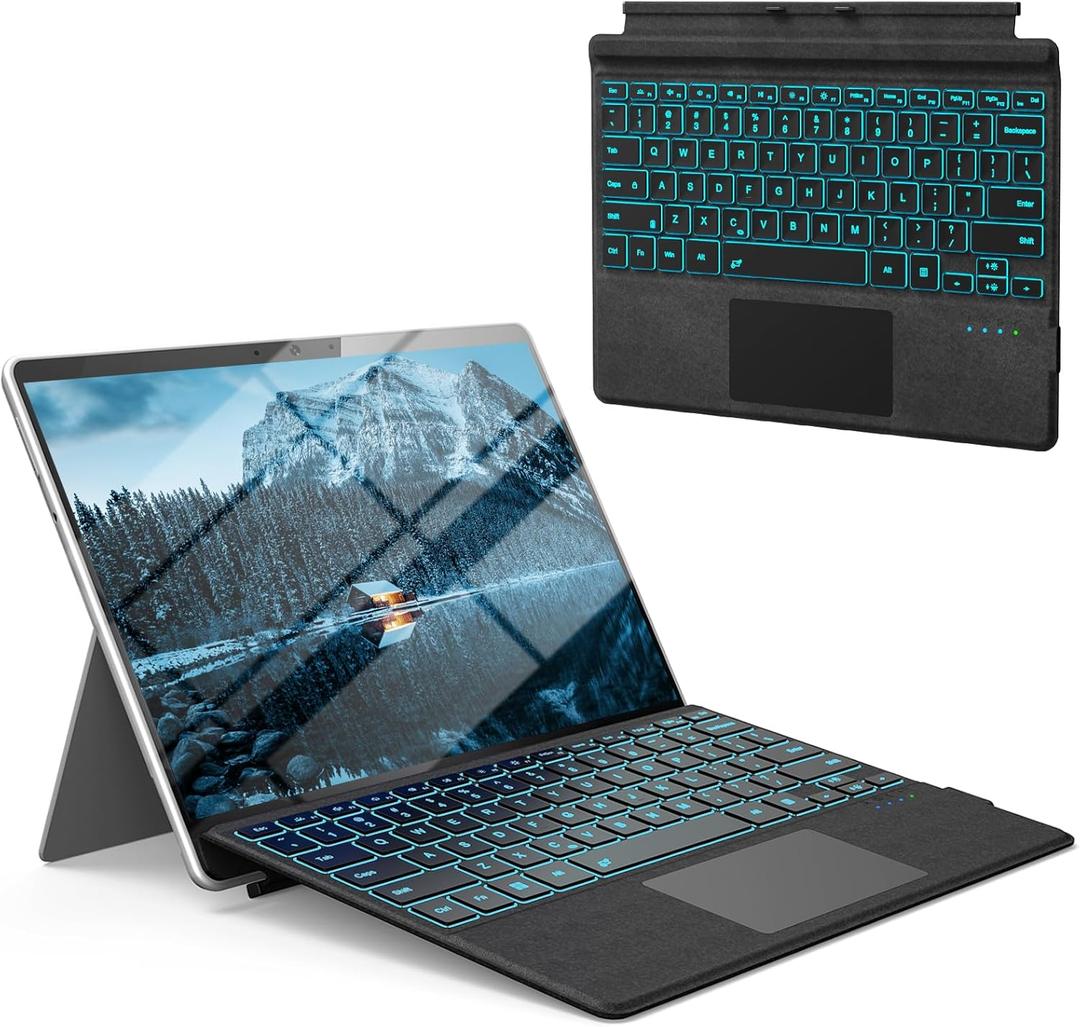 Surface Pro Keyboard for Microsoft Surface Pro 7/6/5/4/3 7 Plus 12.3 inch, 7 Color Backlit Wireless Type Cover, Bluetooth Ultra-Slim Portable Ergonomic Keyboard with Trackpad, Rechargeable Battery (Black)