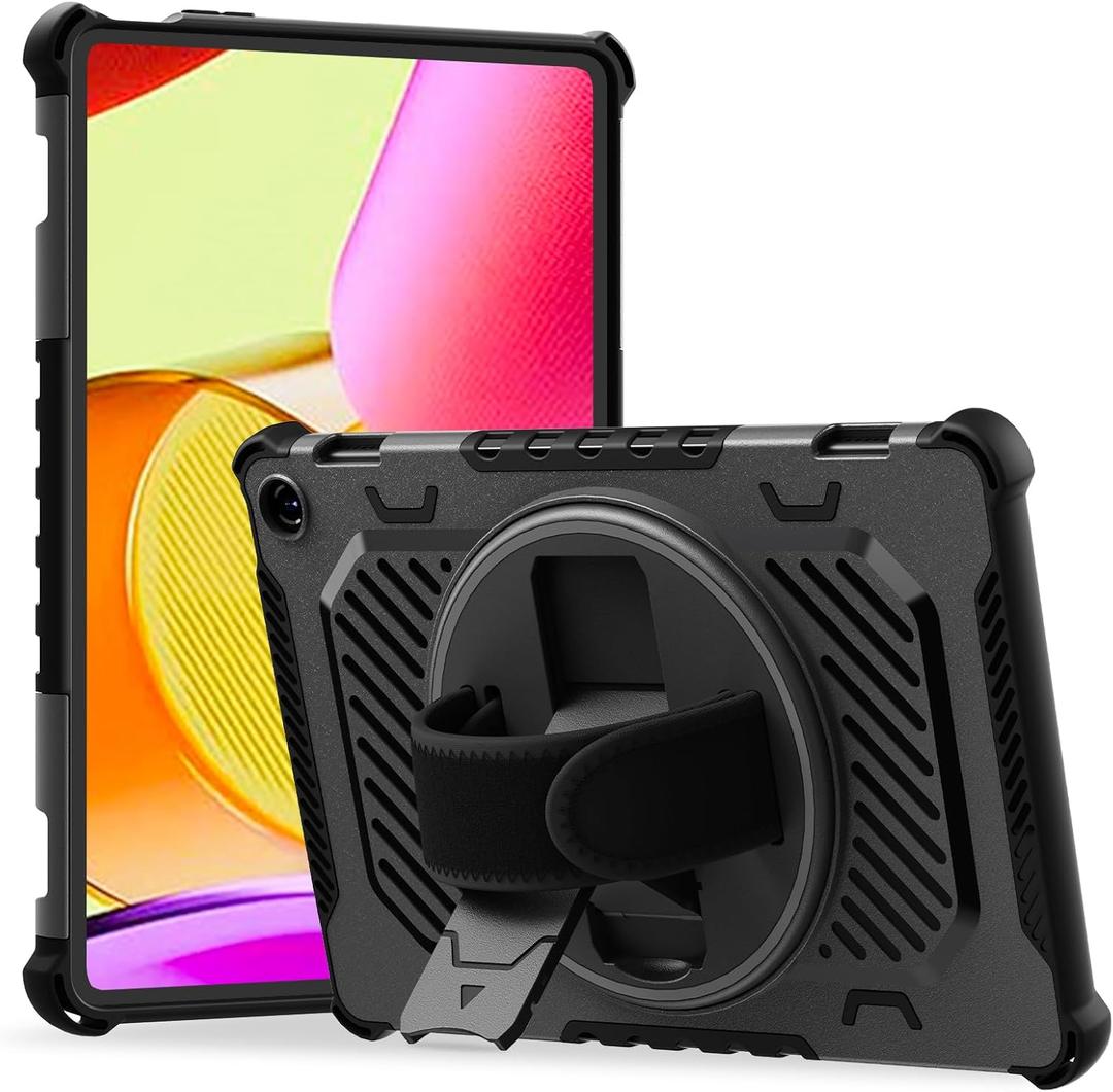 ROISKIN 360 Rotating Kickstand Hand Strap Case for 2023 Release Tablet Fire Max 11 Case 13th Generation for Kids,Also for iPhone Nokia Sony 11in, Black
