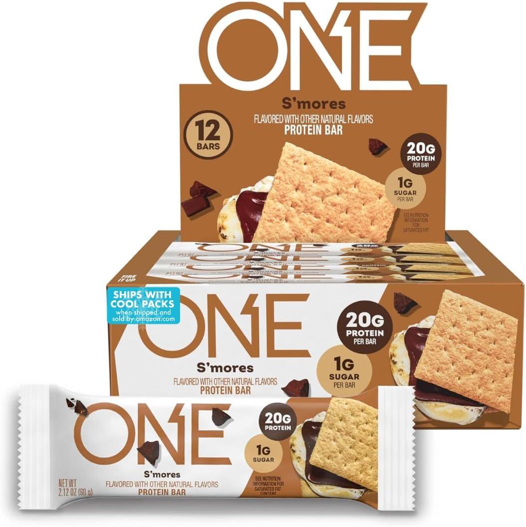 ONE Protein Bars, Smores, Gluten Free with 20g Protein and 1g Sugar, Pantry Staples, 2.12 oz (12 Count), Packaging May Vary
