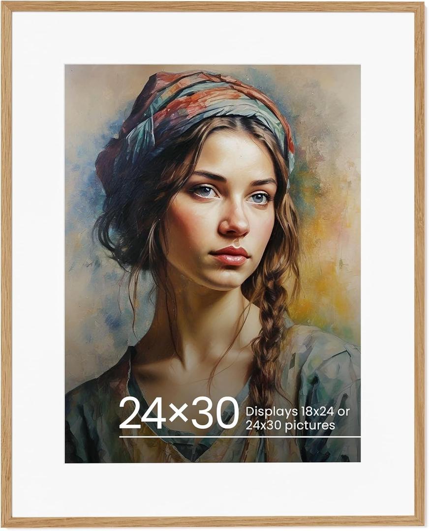 Vivelove 24x30 Oak Wood Poster Frame with Real Glass, 18x24 Matted Frame for 24x30 Picture, Natural Wooden Picture Frames for Wall Art Photo and Print,Picture Tabletop & Wall Decoration