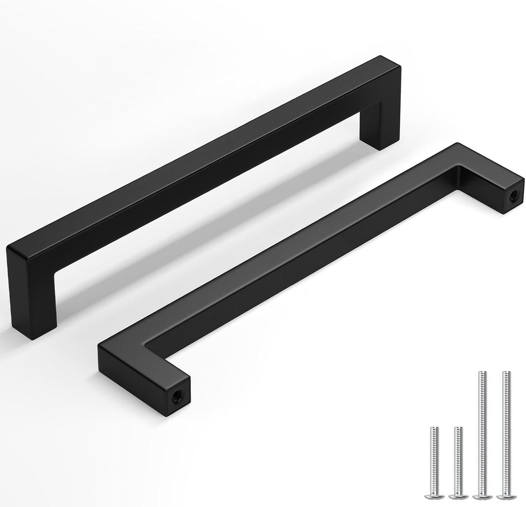 Homdiy Cabinet Pulls Black Cabinet Handles (5 Pack)- HDJ12BK 7-1/ 2in(192mm) Hole Centers Drawer Pulls Black Cabinet Hrdware Cabinet Door Handles for Kitchen Cabinets