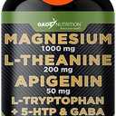 Gade Nutrition Magnesium Glycinate & Magnesium Supplements with Apigenin, L-Theanine 200 mg, 5 HTP, GABA Calm Brain Booster Supplement Sleep Aid Ashwagandha L Tryptophan Chamomile, BBD: 12/2028