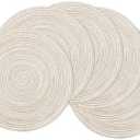 SHACOS Round Placemats Set of 6 Braided Circle Place Mat Washable 15 inch Table Mats for Kitchen Dining Table Decor Mixed Color (Ivory, 6)