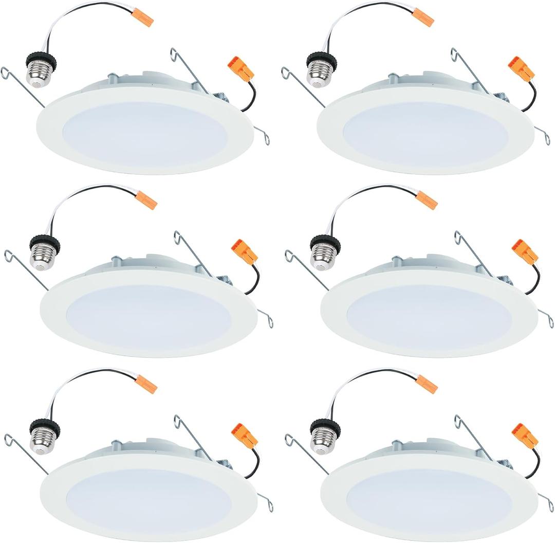 HALO HLBT 6 Pack 6 in Slim LED Recessed Light Trim with Selectable Color Temperature 2700K, 3000K, 3500K, 4000K, 5000K Dimmable Wet Location Indoor Outdoor New Construction Remodel - HLBT609FS5-6PK