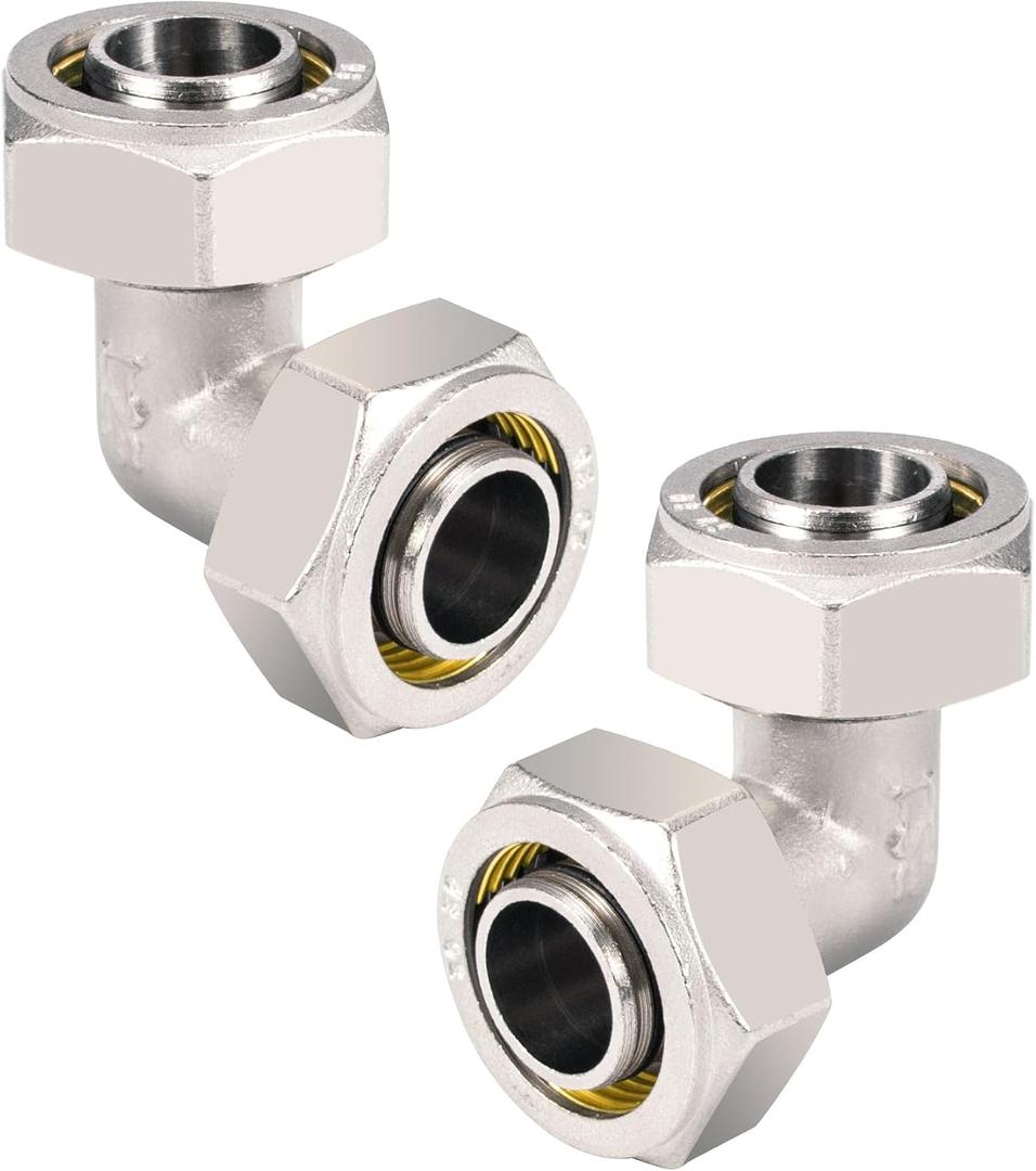 2PCS 3/4 Elbow Air Piping Fittings, Air Line Fittings For Shop Garage Compressed Air line System Kit Brass-Nickel Plated, 200PSI