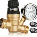 SheeChung RV Water Pressure Regulator, Brass Lead-Free Adjustable Water Pressure Reducer with Gauge, Tool-Free Hand-Turn 0-160 PSI, 3/4" GHT for RV, Camper, Trailer, Garden Hose