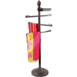 O2COOL Pool & Spa Valet, Adjustable Pool & Patio Towel Holder with Weighted Base, Outdoor Towel Bar, Poolside Table, Bronze