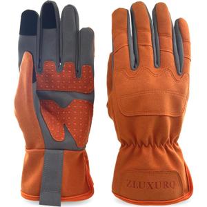 ZLUXURQ Gardening Gloves for Women and Men, Work Gloves for Yard Work (X-Large-9.25'', Tangerine(touchscreen))