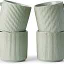 Famiware Coffee Mug Set for 4, Star 12 oz Catering Mugs Cup Set with Handle for Coffee, Tea, Cocoa, Milk - Ceramic Stoneware Drinkware Set, Matte Green