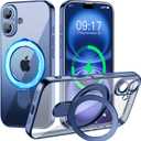 Magnetic for iPhone 16 Case with Invisible Stand[Compatible with MagSafe][Full Camera Lens Protector][Military Drop Protection] Shockproof Not Yellowing Clear Soft Slim for Women Men, Blue