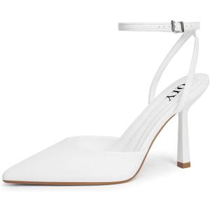 QIY Closed Toe Ankle Strap Heels Women Pumps Pointed Toe Heeled Sandals for Women Stiletto Wedding Dress Shoes,size 7