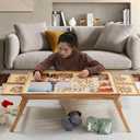 TEAKMAMA 1500 Piece Wooden Jigsaw Puzzle Board with 4 Drawers, Folding Puzzle Table with Protective Cover, Jigsaw Board with Legs, Multifunctional Game Table for Adults, 34W x 26.3D, Natural