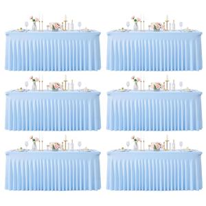 6 Pack Baby Blue Spandex Tablecloths for Rectangle Tables 6 Foot Blue Stretch Table Cloth Rectangle 6ft Elastic Fitted Table Cover with Skirt for Wedding Baby Shower Boy Birthday Party Banquet Buffet