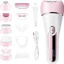 Epilator for Women, 6 in 1 Hair Removal Epilator, Shaver, Face Razor, Facial Brush, Face Massage and Body Exfoliator,IPX7 Waterproof Rechargeable Hair Removal for Women (Pink)