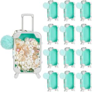 VioraWhite 24 Pcs Mini Suitcase Empty Storage Box and Plush Ball Keychain Candy Luggage Containers Packaging Case for Bridal Shower Baby Shower Party Favors Travel Gifts (Mint Green)