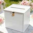 White Acrylic Card Box with Gold Heart Lock, Modern DIY Blank Wedding Card Boxes for Reception Monetary Gifts, Customizable Envelope Box for Party Graduation Bridal Baby Shower All Occasion