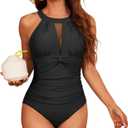 Zando High Neck Swimsuits for Women 2025 Mesh Tummy Control One Piece Swimsuit Bathing Suit (X-Large, Black)