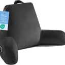 Reading Pillow for Sitting in Bed Adult, Reading Pillow with Shredded Memory Foam, Back Pillow for Bed Sitting Up with Extend Arms, Pockets, Pillow with Washable Cover,Black, X-Large