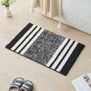 CozeCube Bath mats for Bathroom Non Slip, Fluffy Absorbent Microfiber Bath mat Washable, Aesthetic Bathroom Rugs, Small Jet Black Striped Bath mat, Jet Black, 24" x 16"