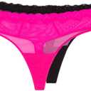 Smart & Sexy Women's Lace Trim Thong Panty, 2-Pack, Electric Pink/ Black Hue, 7