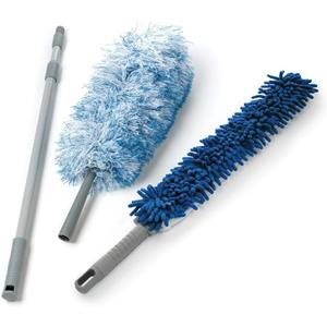 O-Cedar Dual-Action Microfiber Duster Set w/Telescopic Handle | Long, Adjustable Handle Extends 24-49" | Includes Microfiber & Chenille Duster Heads (3 Piece Set)