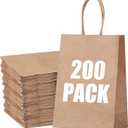 STOBOCTER 200Pcs Paper Gift Bags, 5.9"x3.15"x8.25" Gift Wrap Bags with Handles, Brown Kraft Paper Bags for Small Business, Paper Bags Bulk for Birthday Party Favors, Shopping, Grocery, Retail, Craft