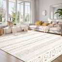 Cotiled 8x10 Area Rug Living Room: Washable Boho Rugs with Non Slip Backing Large Soft Indoor Stain Resistant Carpet for Bedroom Farmhouse Dining Room Lightweight Home Decor L Brown/Cream