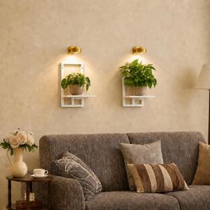 Wall Plant Holder with Grow Lights Set of 2 for Indoor Outdoor, Floating Flower Display Stand for Living Room, Bedroom, Bathroom, Kitchen, Entryway, White (2, White), Small