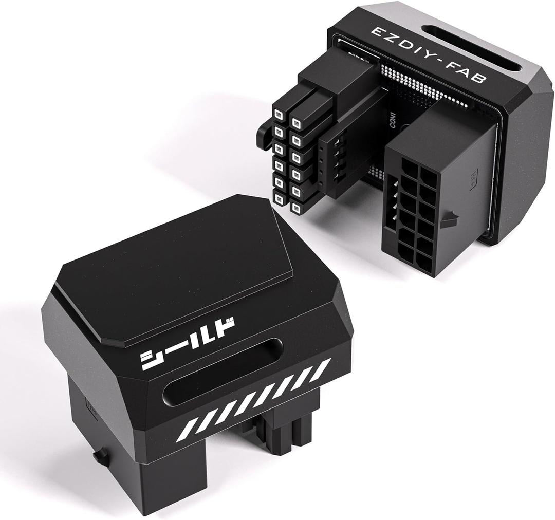 EZDIY-FAB PCIe 5.1 Adapter - 600W 12+4pin, 16pin 12VHPWR GPU Power Connector, 12V-2x6 GPU Adapter,180 Degree Right Angle - Compatible with RTX 3090Ti, 4070Ti, 4080, 4090 GPU - RVS Type, Black, 1 Pack