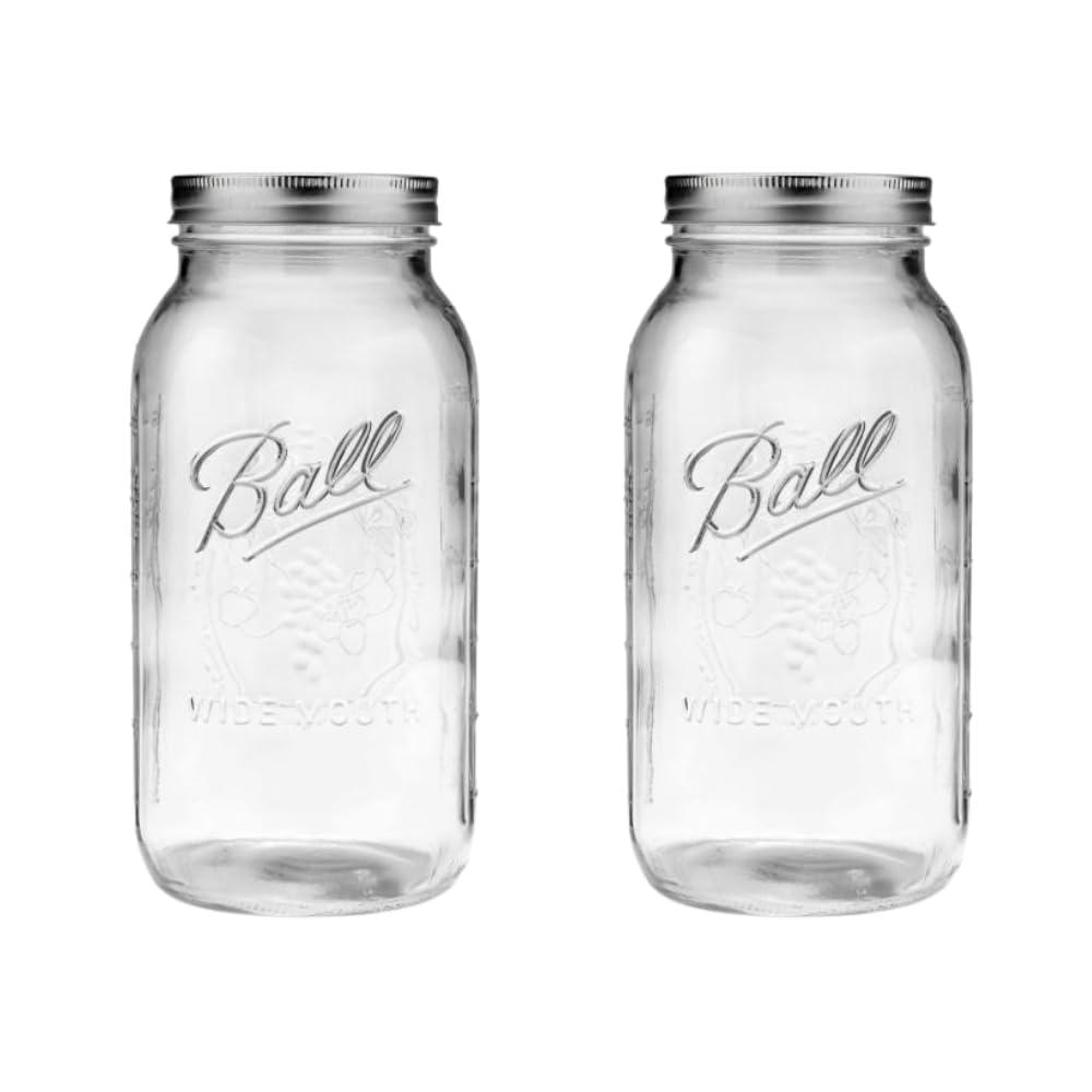 Ball - 64oz Wide Mouth Mason Jars with Lids & Bands 2-Pack Half Gallon Mason Jars Clear Glass for Kitchen Storage & Canning for Herbs, Jelly, Jams, and Spices