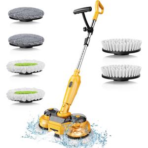 Cordless Electric Mop for Dewalt 20V Battery (NO Battery), 2 in 1 Spin Mop & Electric Floor Scrubber Machine with LED Light & Water Spray, 800 RPM Rotating Electric Mops for Floor Cleaning (Yellow)