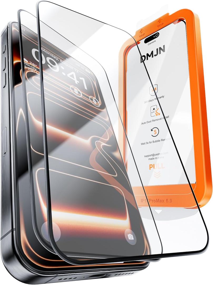 DMJN Unbreak Top 9H+ Glass for iPhone 17 Screen Protector (13FT Military Grade Shatterproof, Easy Installation) Screen Protector 17 Tempered Glass, Full Edge Coverage, Longest Durable, 2 Pack (Clear)