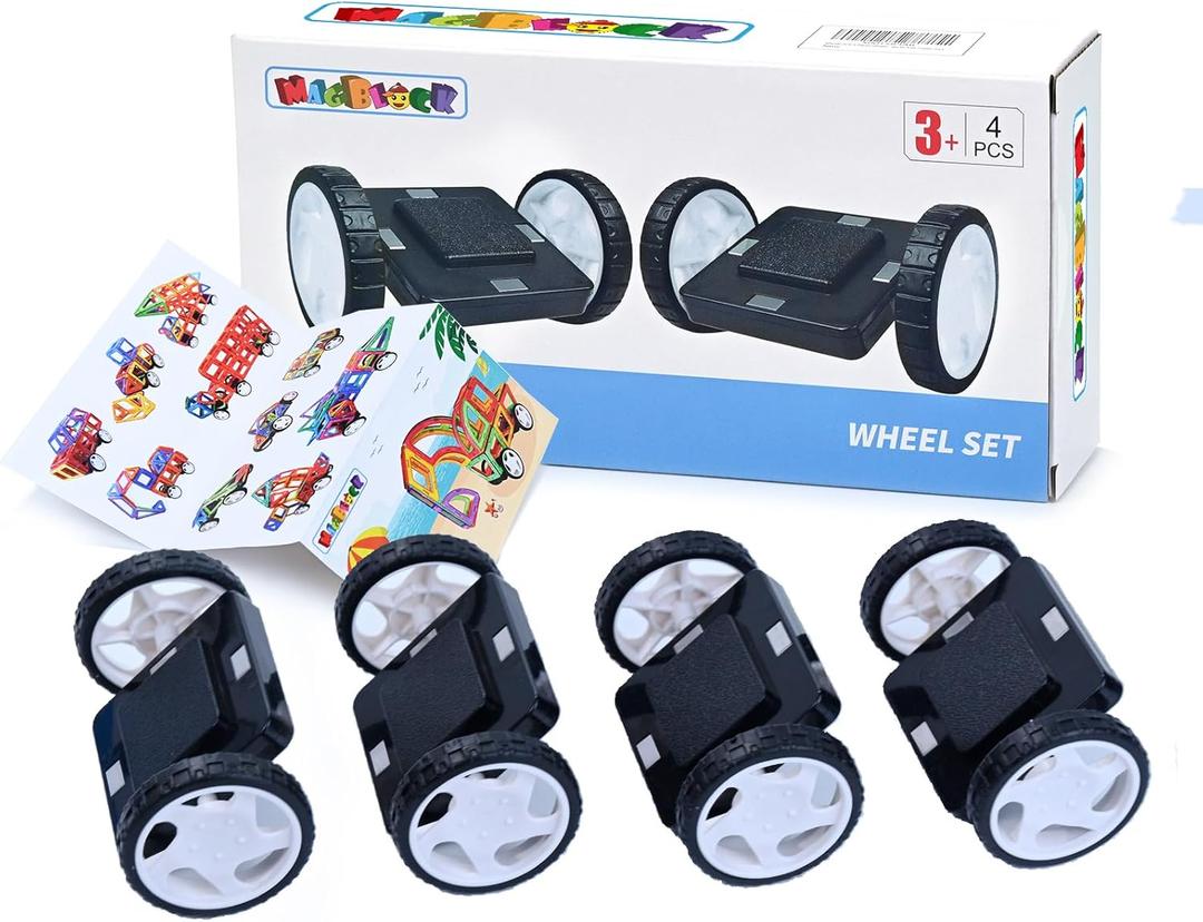 MAGBLOCK 4 Pcs Wheels Set for Hole Magnetic Building Blocks, Not for Non-Hole Magnetic Tiles, Wheel Bases for Kids Construction Magnet Toys - Build Trains, Cars, Trucks (Magnets Not Included)