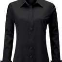 Soft Wrinkle-Free Women's Button Down Dress Shirts Solid Long Sleeve Work Blouses Fit Stretch Casual Tops (Large, Black)