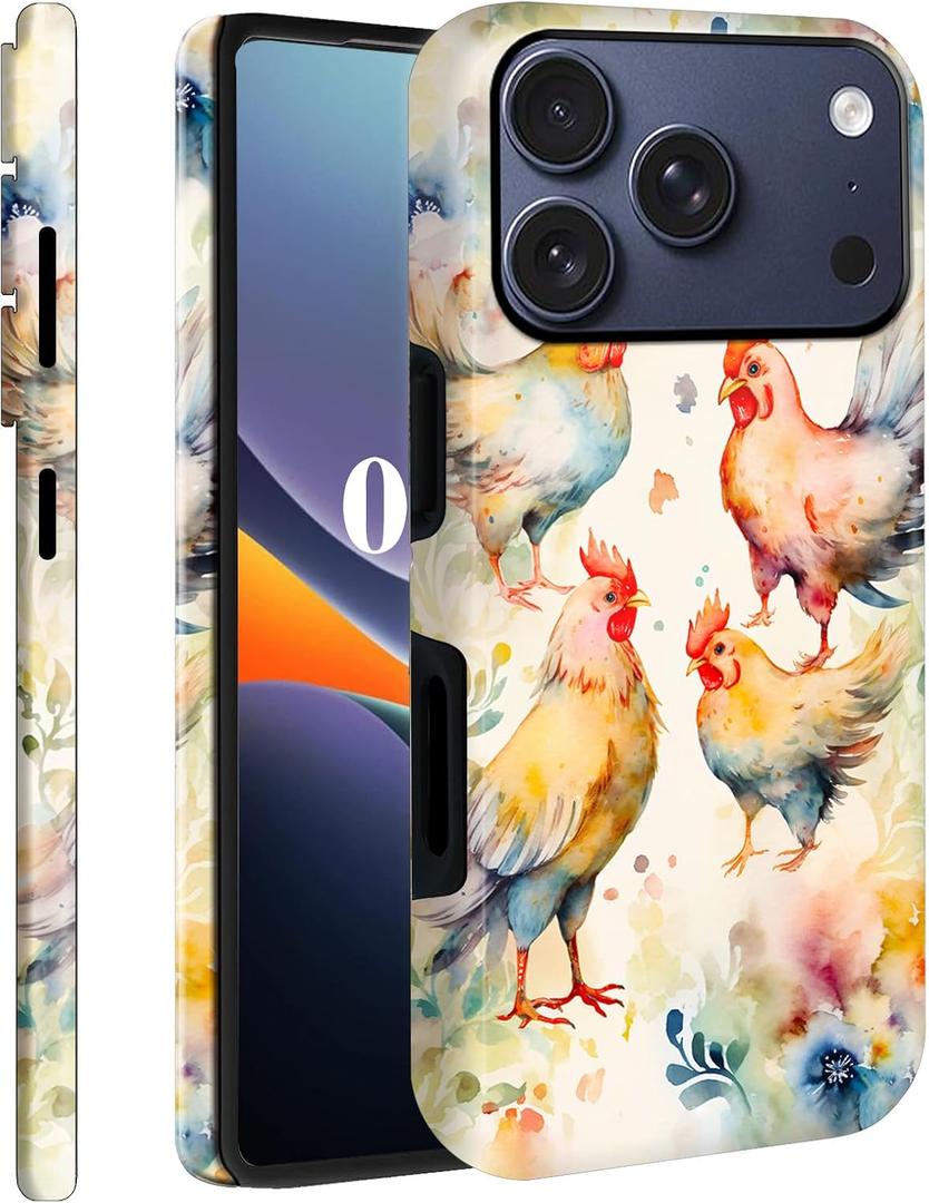 for iPhone 17 Pro Case, Dual Layer Hard PC + Soft TPU Heavy Duty 2 in 1 Shockproof Protective Phone Case for iPhone 17 Pro 6.3"(2025) - Chicken