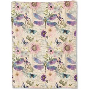Dragonfly Blanket - Retro Butterfly Floral Pastel Fleece Throw,Gifts for Kids Women, Soft & Warm,Lightweight, for Modern Rustic Boho Decor, Nature Lovers, and Room Home Accents 50x60in