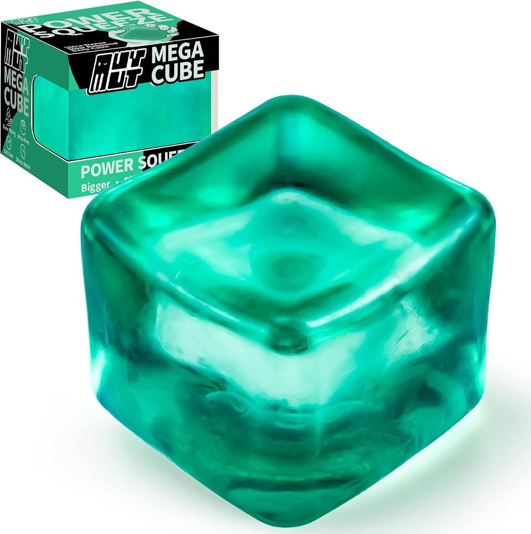 Premium MEGA Cube Extra Large Ultra-Firm Gel Squishy Fidget Toy | Stress Balls for Adults with Non-Sticky, Odor-Free Shell & Reinforced Dual Leak-Proof Seals for Heavy-Duty Use | 1-Pack Green, 2.55 inch