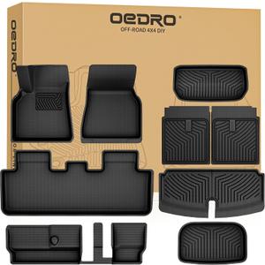 OEDRO Upgraded Floor Mats Fit for Tesla Model Y 7-Seater 2020-2025, All Weather TPE Cargo Liners, 9 PCS Car Mats Tailored Fit Model Y 7-seat Accessories, 1st and 2nd 3rd Row with Backrest Mats