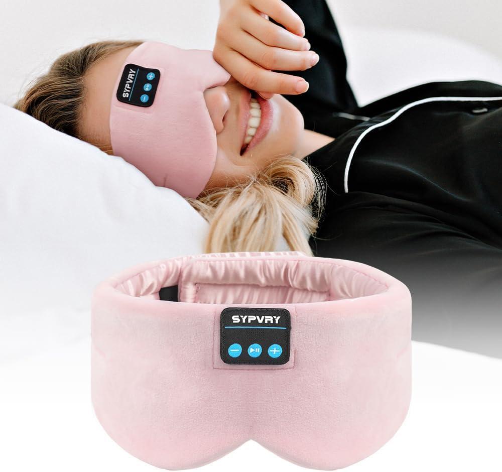 Sleep Mask Bluetooth Headphones Soft Wireless Headband Eye Mask Blackout with Microphone (Pink)