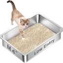 Low Entry Stainless Steel Litter Box for Kitten, Small Shallow Metal Litter Pan Tray for Rabbits Hamsters, Easy to Clean Pet Bathroom Accessories-15.75''Lx 11.81'' W x4'' H