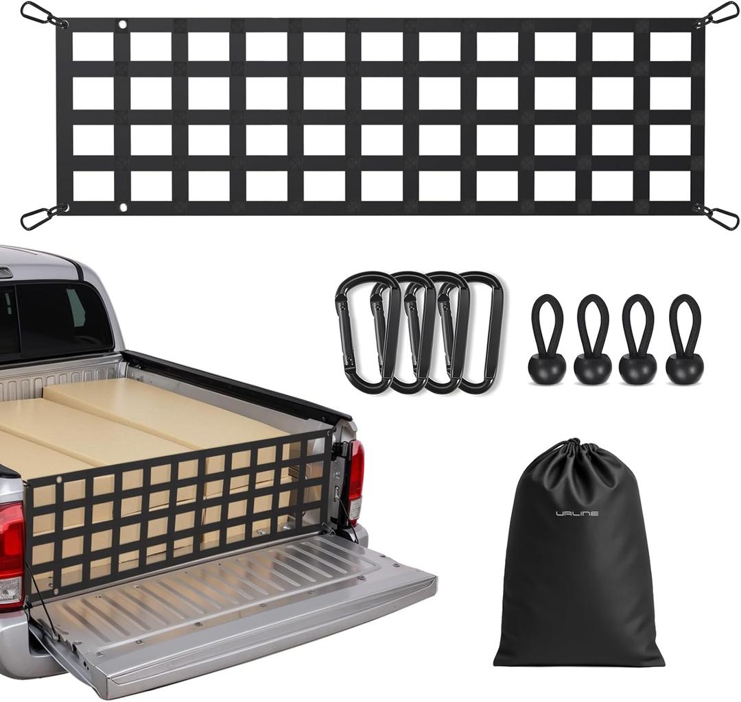 Heavy Duty Tailgate Net for Truck Bed, 60X18', Tailgate Net for Pickup Truck Bed with 4 Adjustable Buckle Straps, Easy-to-use Tailgate Cargo Netting , Fit for Full Size Pickup (Black)