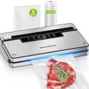 Bonsenkitchen Vacuum Sealer Machine, Stainless Steel Food Sealer Vacuum Sealers with 100 Bags & 1 Roll Bag, 5 Food Vacuum Modes, Built-in Cutter & Bag Storage, Silver-Black